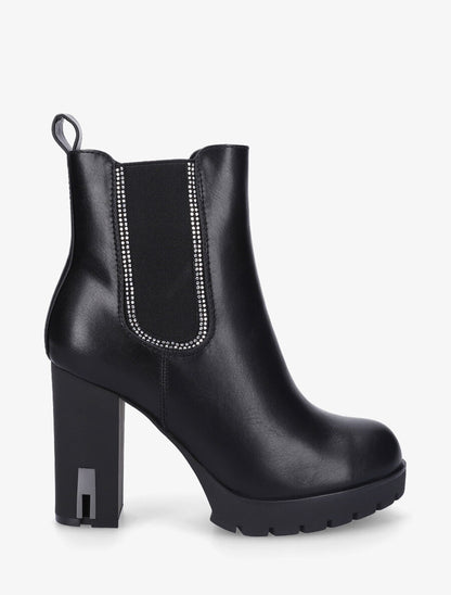 Bottines en simili à talon haut et strass - Noir - 1