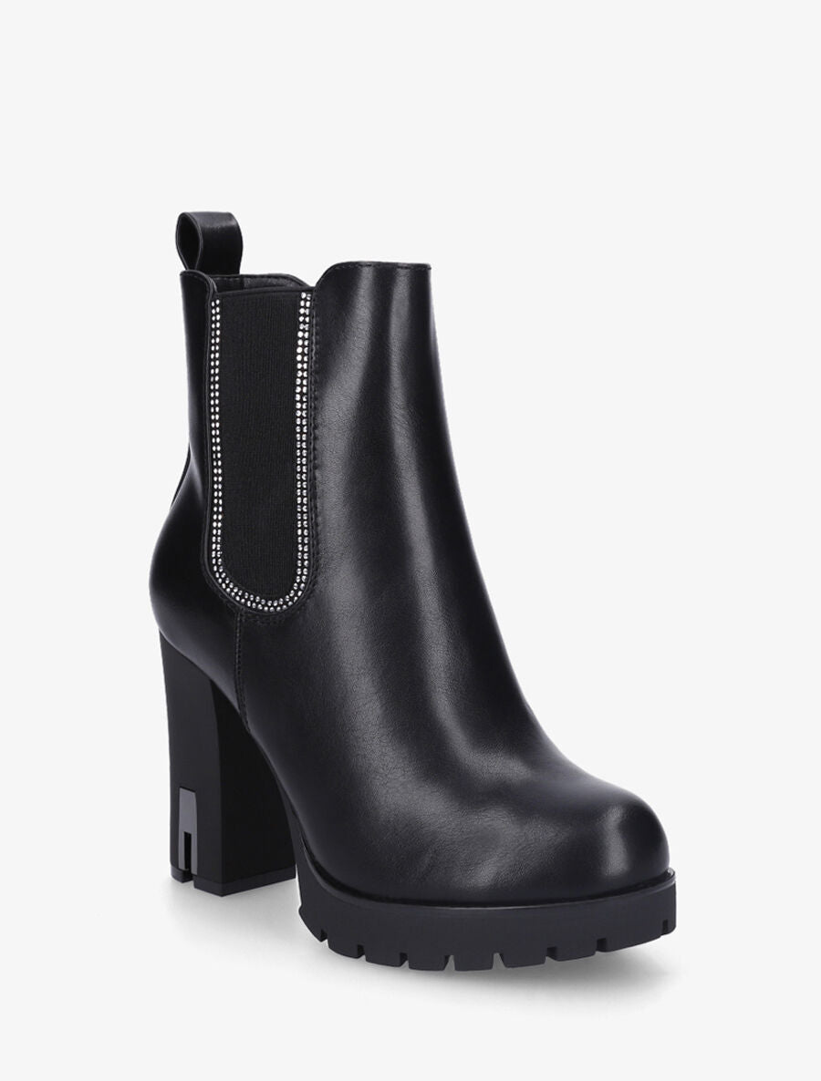 Bottines en simili à talon haut et strass - Noir - 2