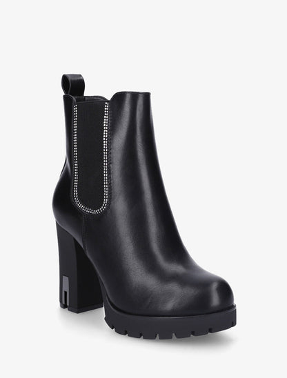 Bottines en simili à talon haut et strass - Noir - 2