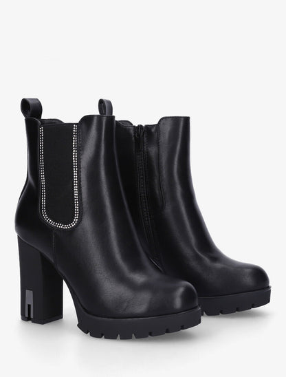 Bottines en simili à talon haut et strass - Noir - 4
