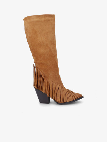 Bottes santiags suédées à franges - Camel - 2