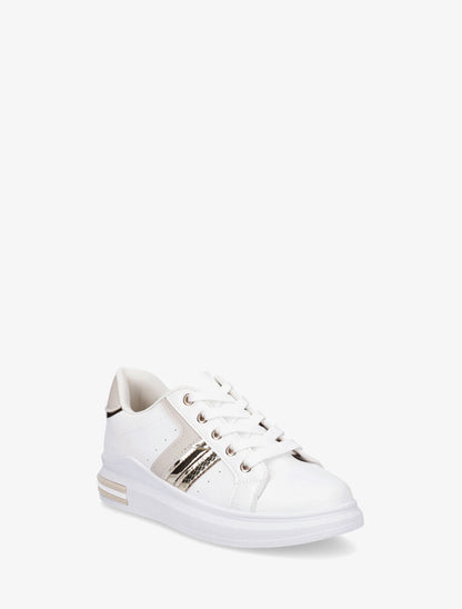 Sneakers en simili à contrefort constratant - Beige - 2