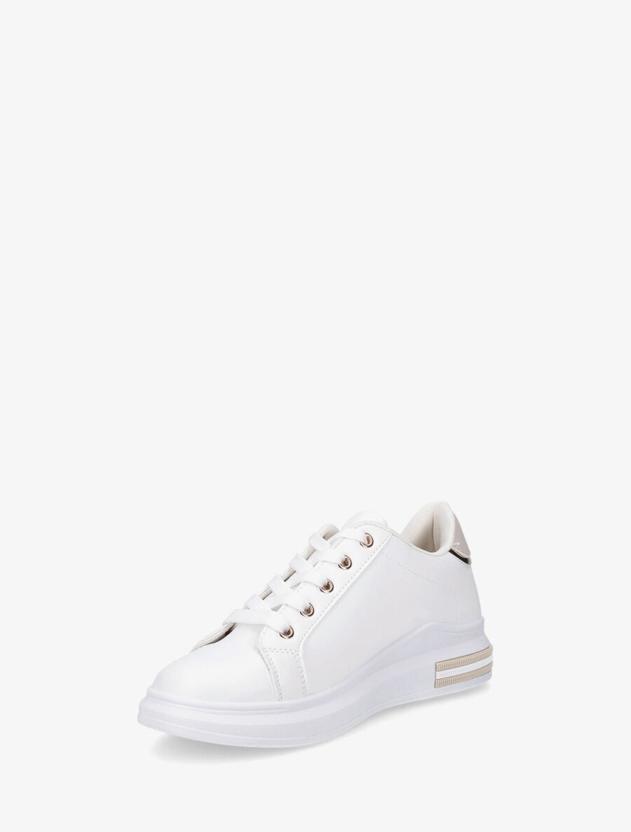 Sneakers en simili à contrefort constratant - Beige - 3