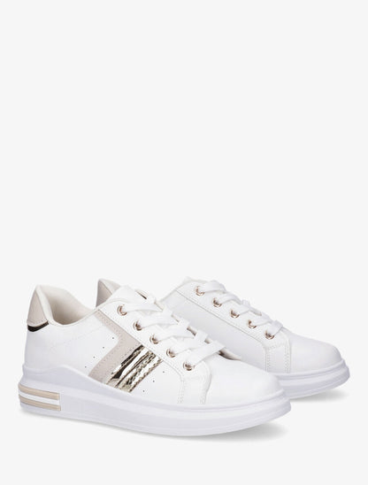 Sneakers en simili à contrefort constratant - Beige - 4