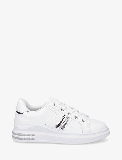 Sneakers en simili à contrefort constratant - Blanc - 5