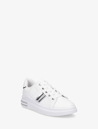 Sneakers en simili à contrefort constratant - Blanc - 2