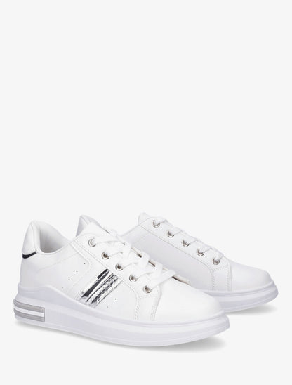 Sneakers en simili à contrefort constratant - Blanc - 4