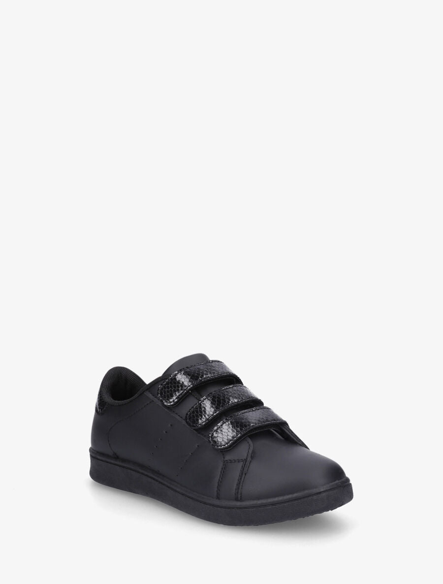 Sneakers en simili à scratch et contrefort effet python - Noir - 2