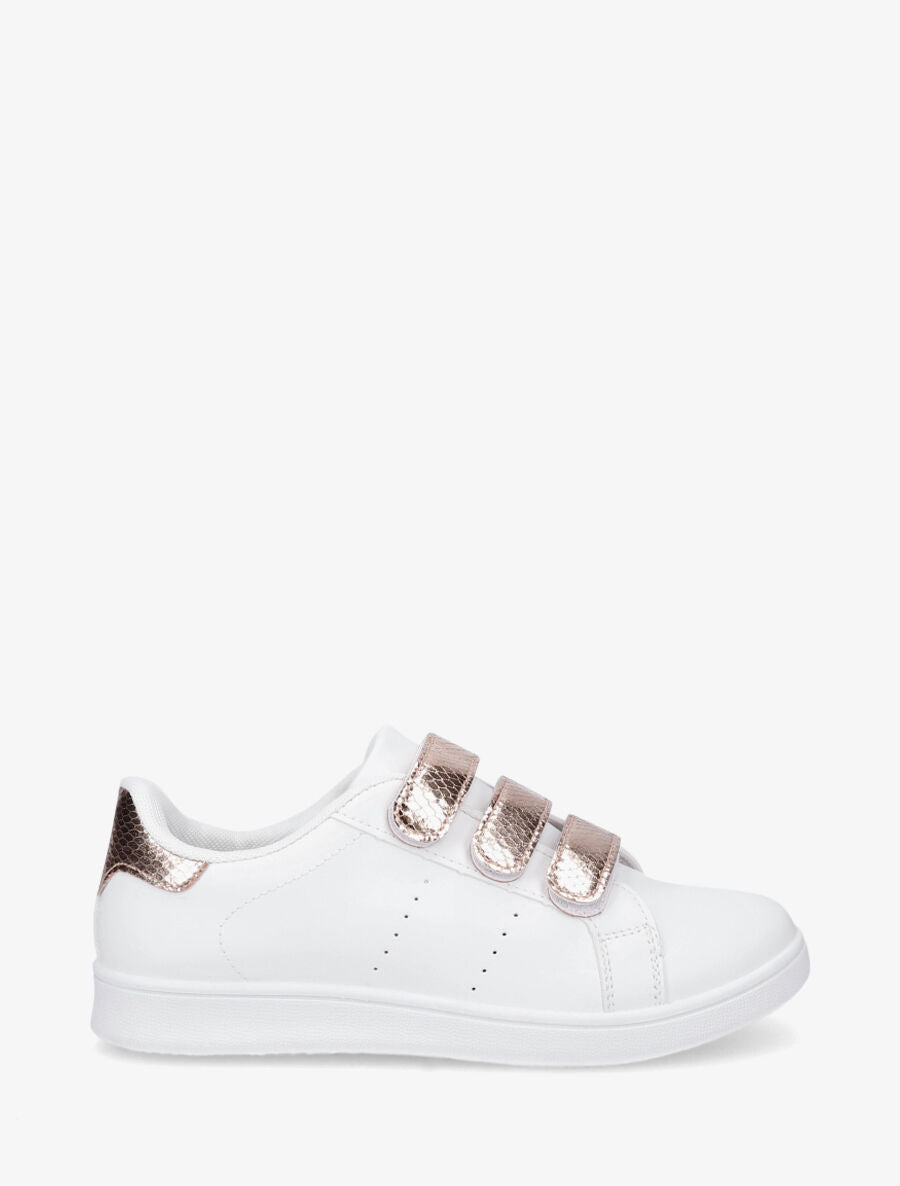Sneakers en simili à scratch et contrefort effet python - Rose gold - 1