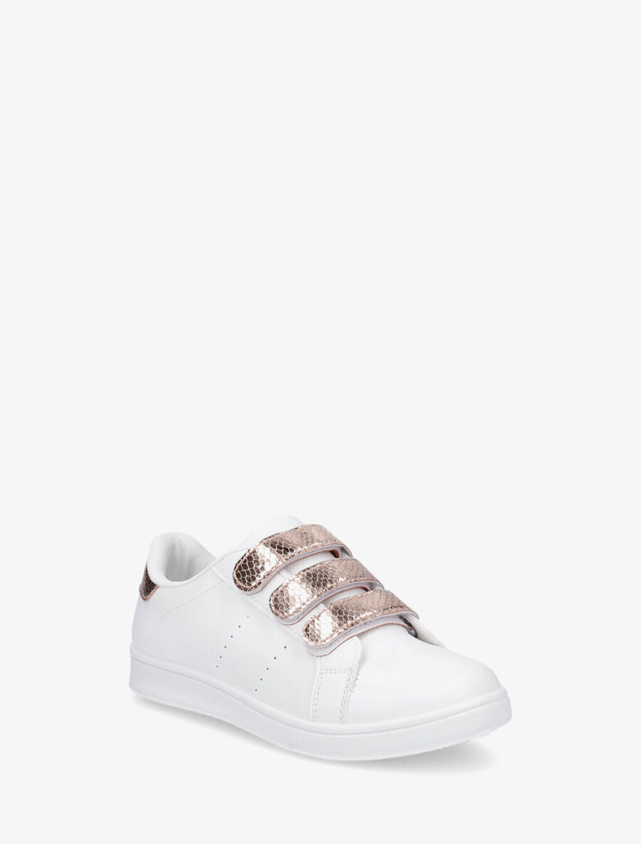 Sneakers en simili à scratch et contrefort effet python - Rose gold - 2
