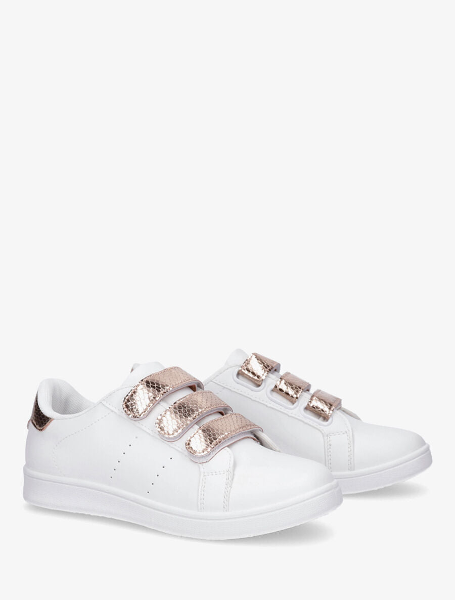 Sneakers en simili à scratch et contrefort effet python - Rose gold - 4