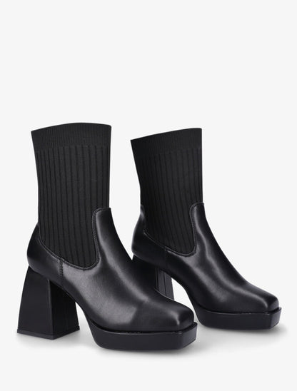 Bottines style chaussettes à talon - Noir - 4