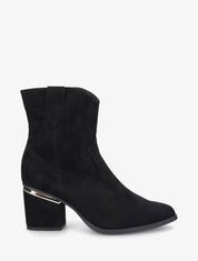 Bottines en suédine à talon stylisé - Noir - 5