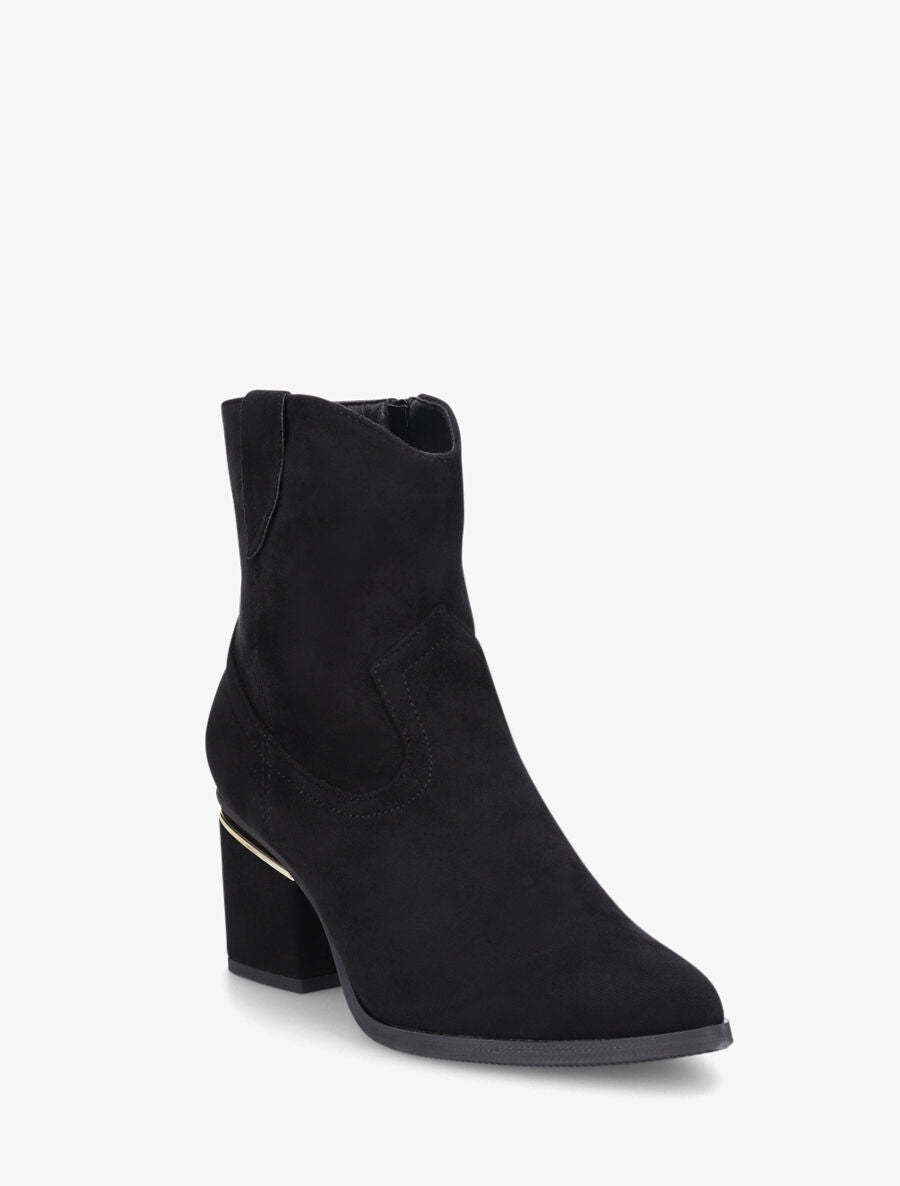 Bottines en suédine à talon stylisé - Noir - 2