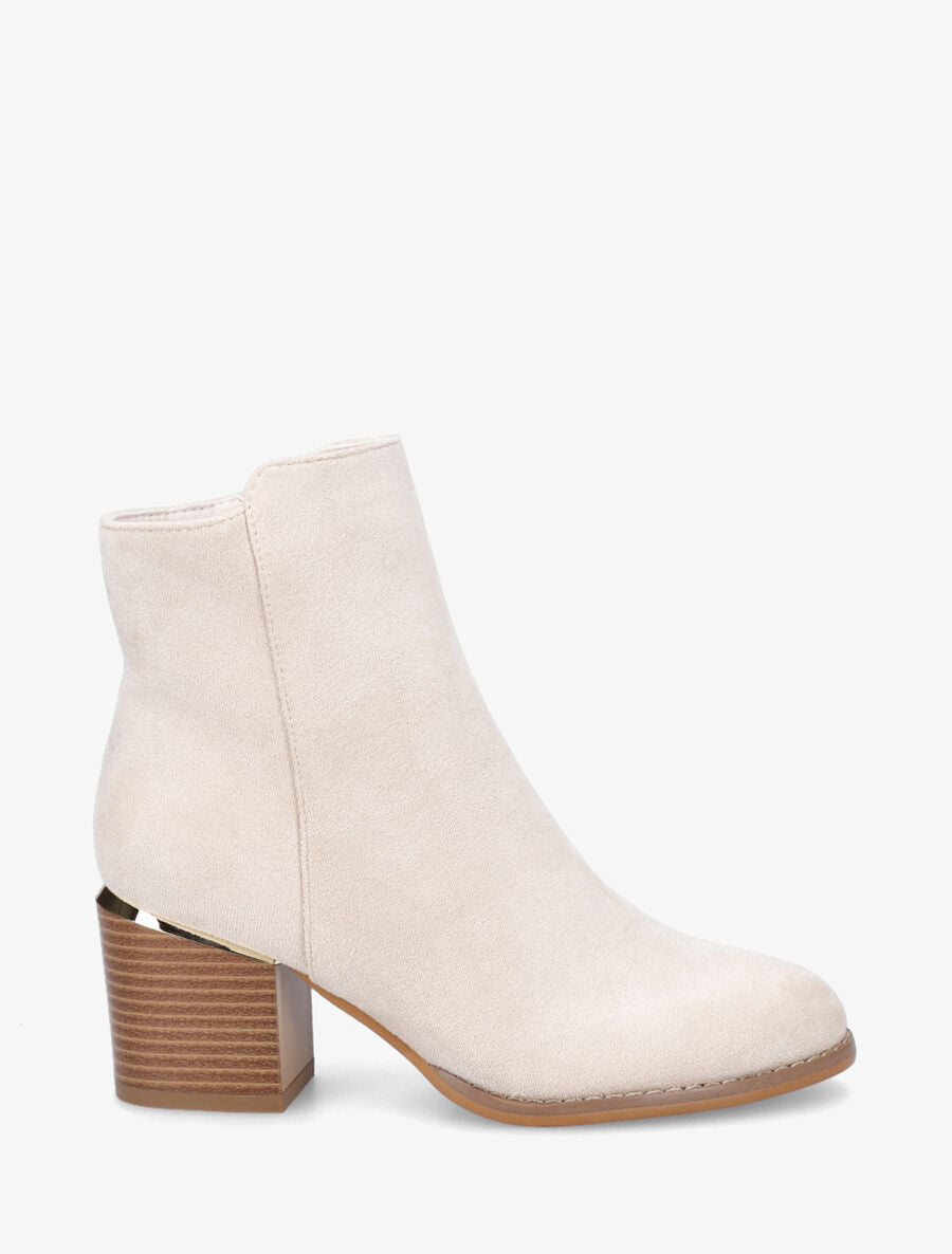 Bottines en suédine à talon - Beige - 1