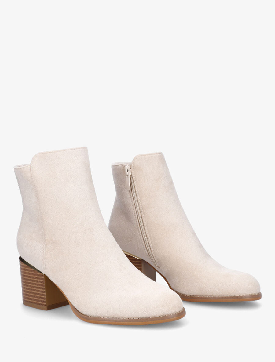 Bottines en suédine à talon - Beige - 4
