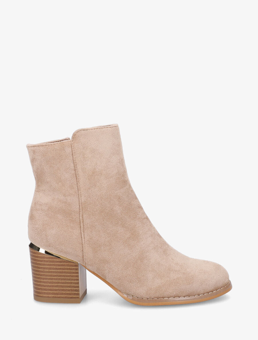 Bottines en suédine à talon - Taupe - 1