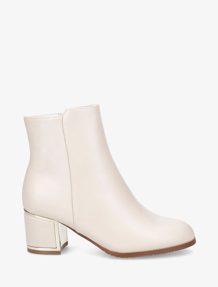 Bottines en simili à talon stylisé - Beige - 5
