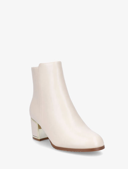 Bottines en simili à talon stylisé - Beige - 2