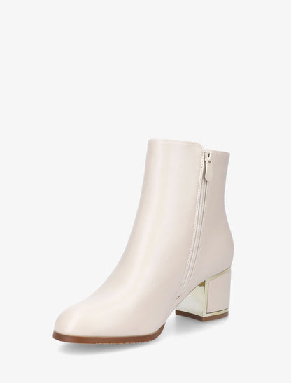 Bottines en simili à talon stylisé - Beige - 3