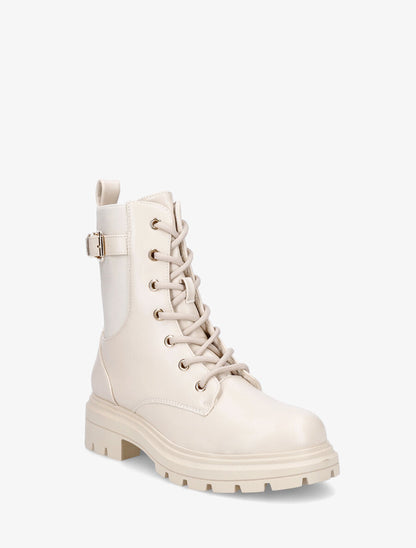 Bottines en simili à lacets - Beige - 2