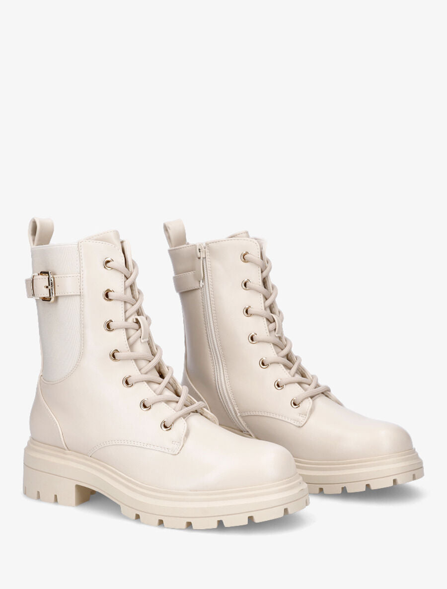 Bottines en simili à lacets - Beige - 4