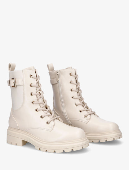 Bottines en simili à lacets - Beige - 4
