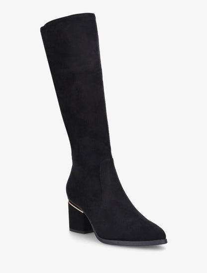 Bottes en suédine à talons stylisés - Noir - 2