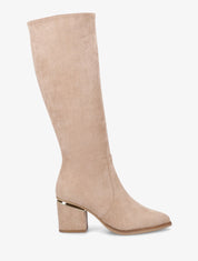 Bottes en suédine à talons stylisés - Taupe - 5