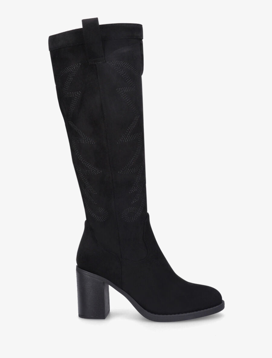 Bottes en suédine à talon - Noir - 5