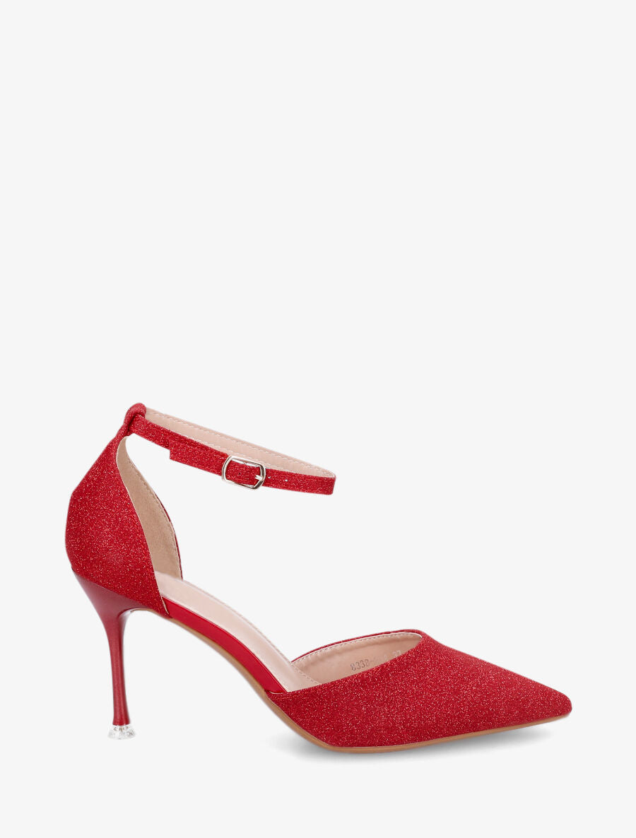 Sandales à talon aiguille et paillettes - Rouge - 5