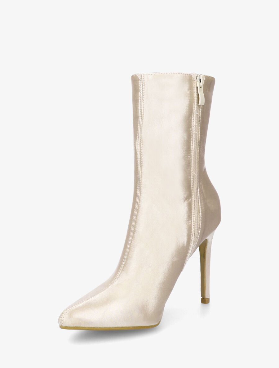Bottines en tissu nacré à talon aiguille - Beige - 3