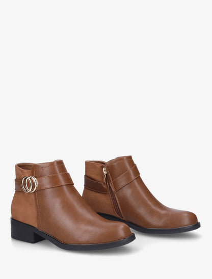 Bottines bi-matière et sanglées - Camel - 4