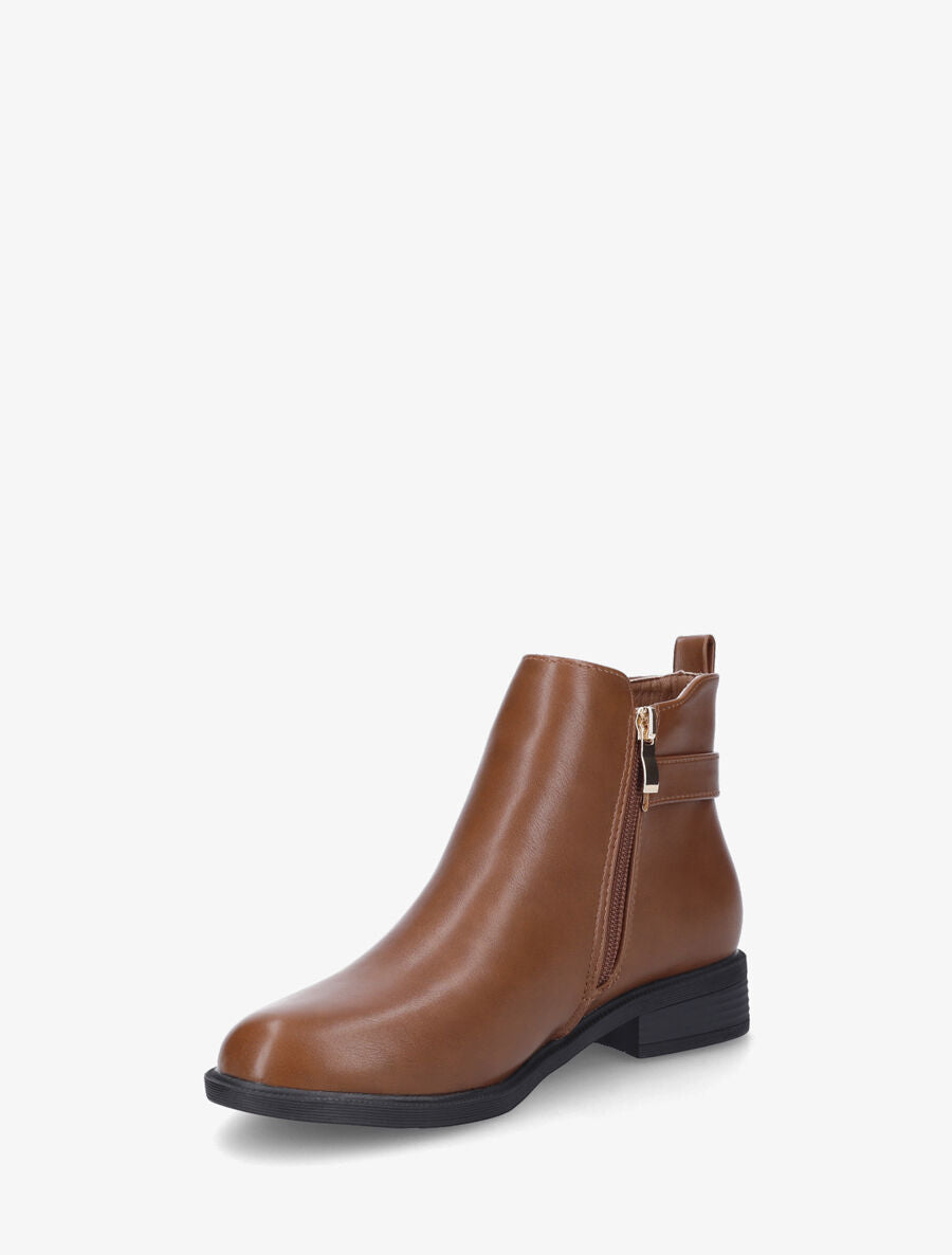 Bottines plates en simili et sanglées - Camel - 3