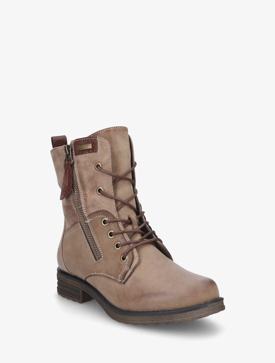 Rangers à zip en simili et suédine - Taupe - 2