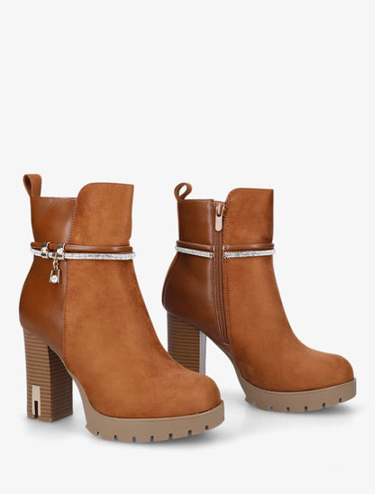 Bottines à talon haut et strass - Camel - 4