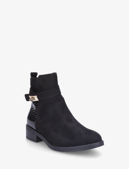 Bottines plates en suédine et croco - Noir - 2