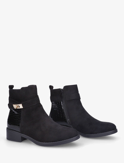 Bottines plates en suédine et croco - Noir - 4
