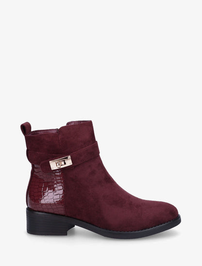 Bottines plates en suédine et croco - Bordeaux - 1