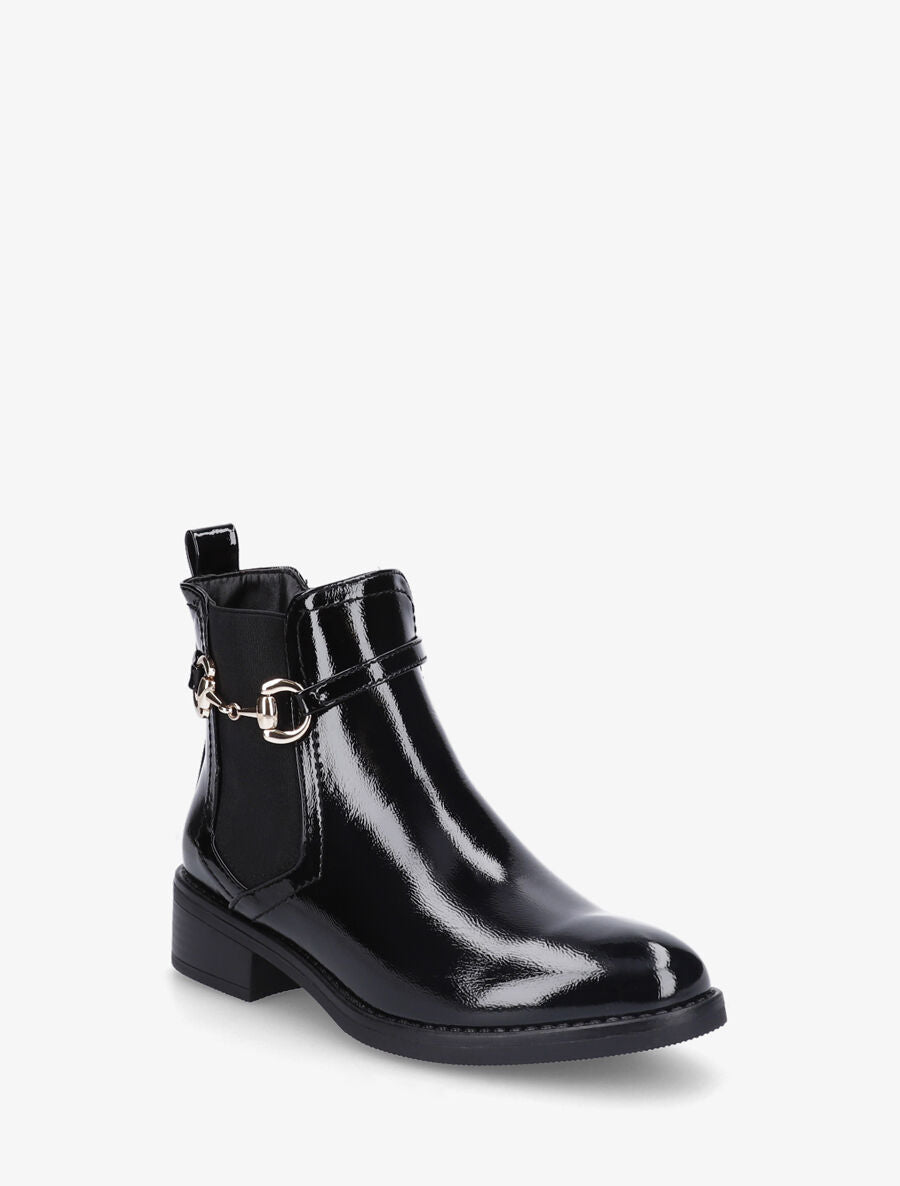 Bottines élastiquées en simili vernis - Noir - 2