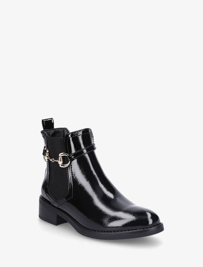 Bottines élastiquées en simili vernis - Noir - 2