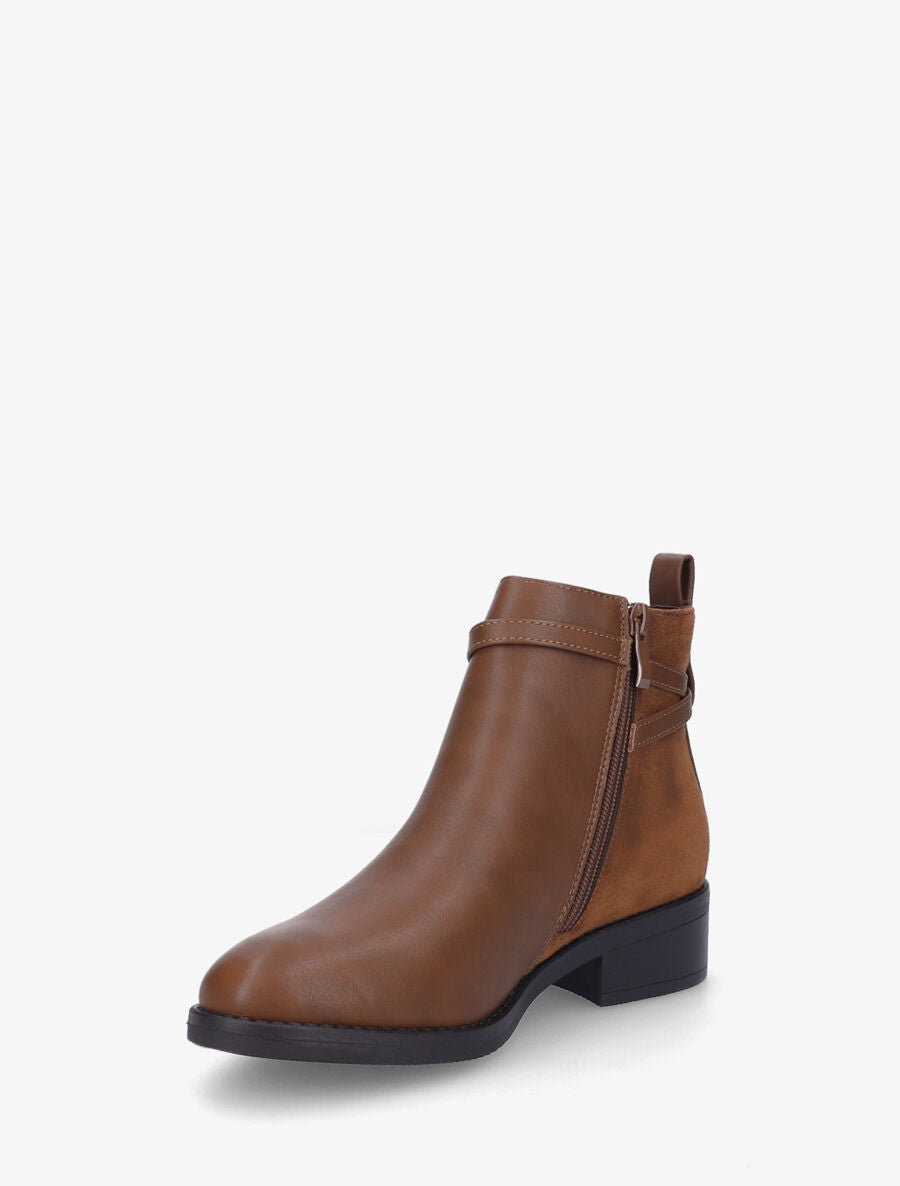 Bottines bi-matière à boucle métallique - Camel - 3