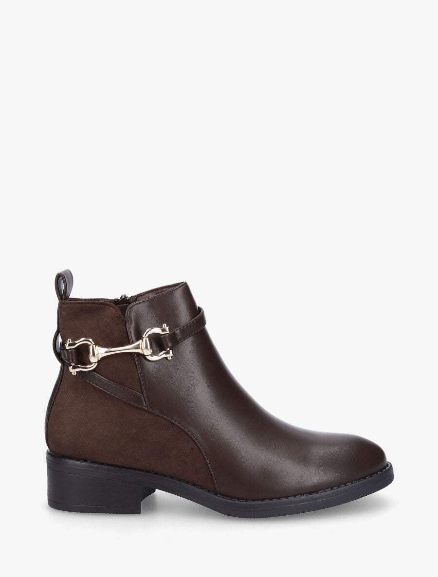 Bottines bi-matière à boucle métallique - Marron - 5