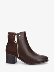 Bottines bi-matière cloutées - Marron - 1
