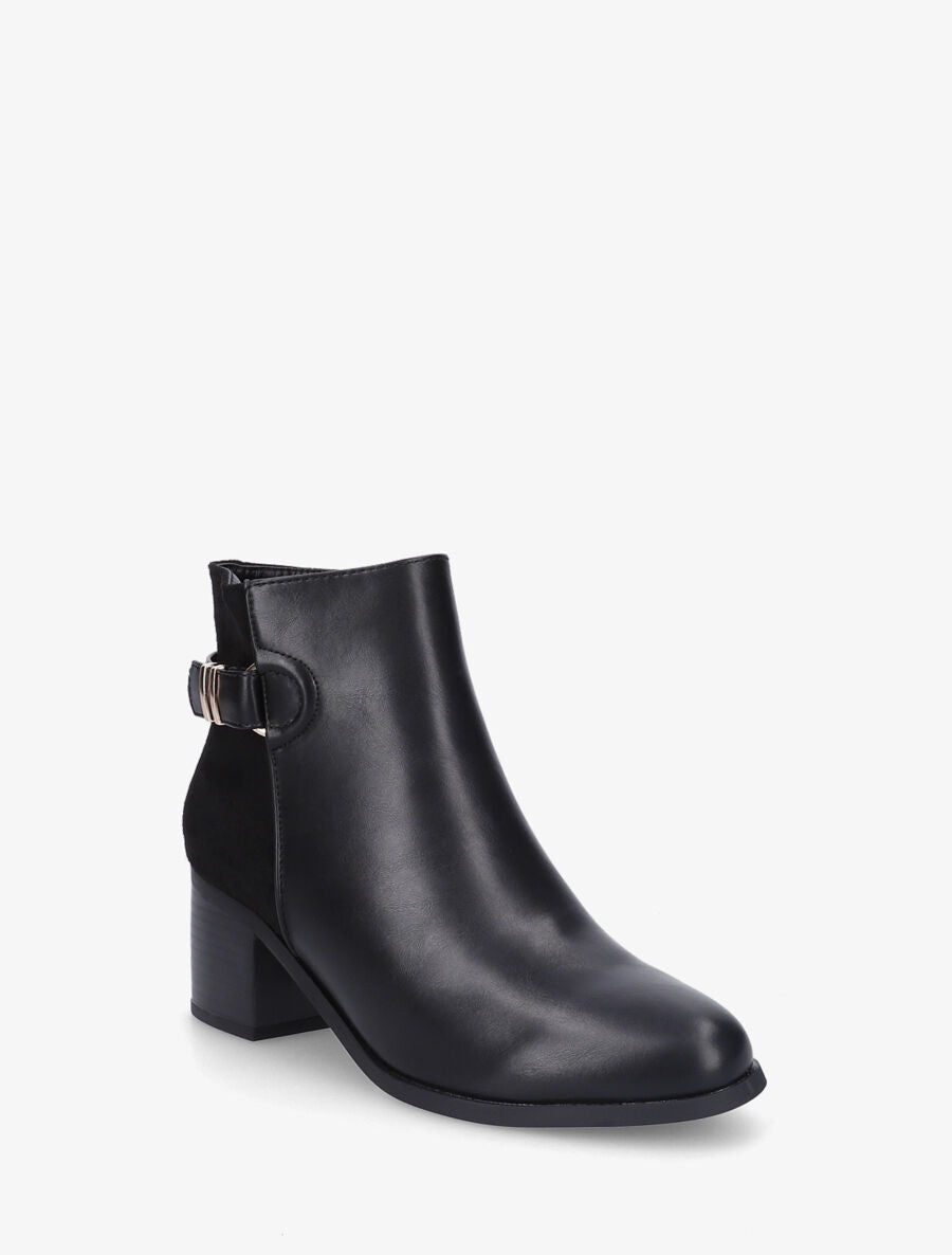 Bottines mi-haute en simili et suédine - Noir - 2