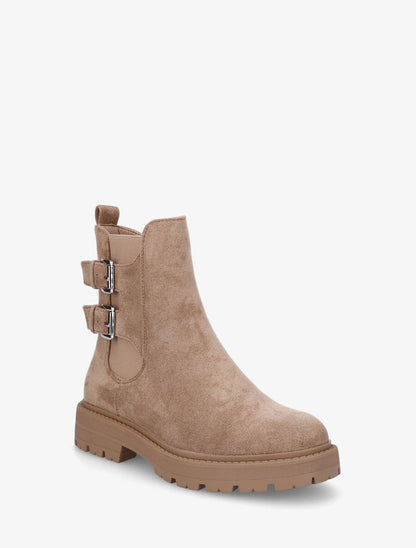 Boots montantes en suédine à double boucle - Camel - 2