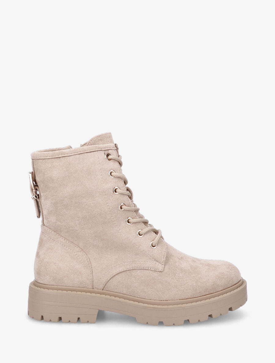 Bottines montantes en suédine à lacets - Beige - 1