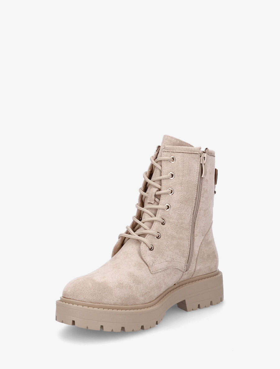 Bottines montantes en suédine à lacets - Beige - 3