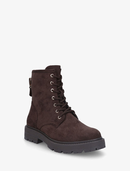 Bottines montantes en suédine à lacets - Marron - 2