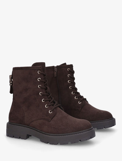 Bottines montantes en suédine à lacets - Marron - 4